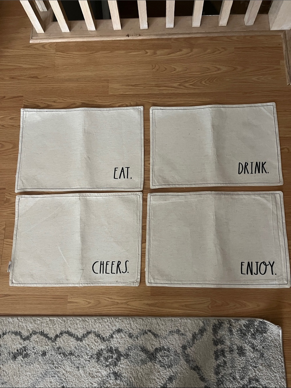 Rae Dunn Neutral Canvas Placemats Set with Black Script ENJOY EAT DRINK CHEERS